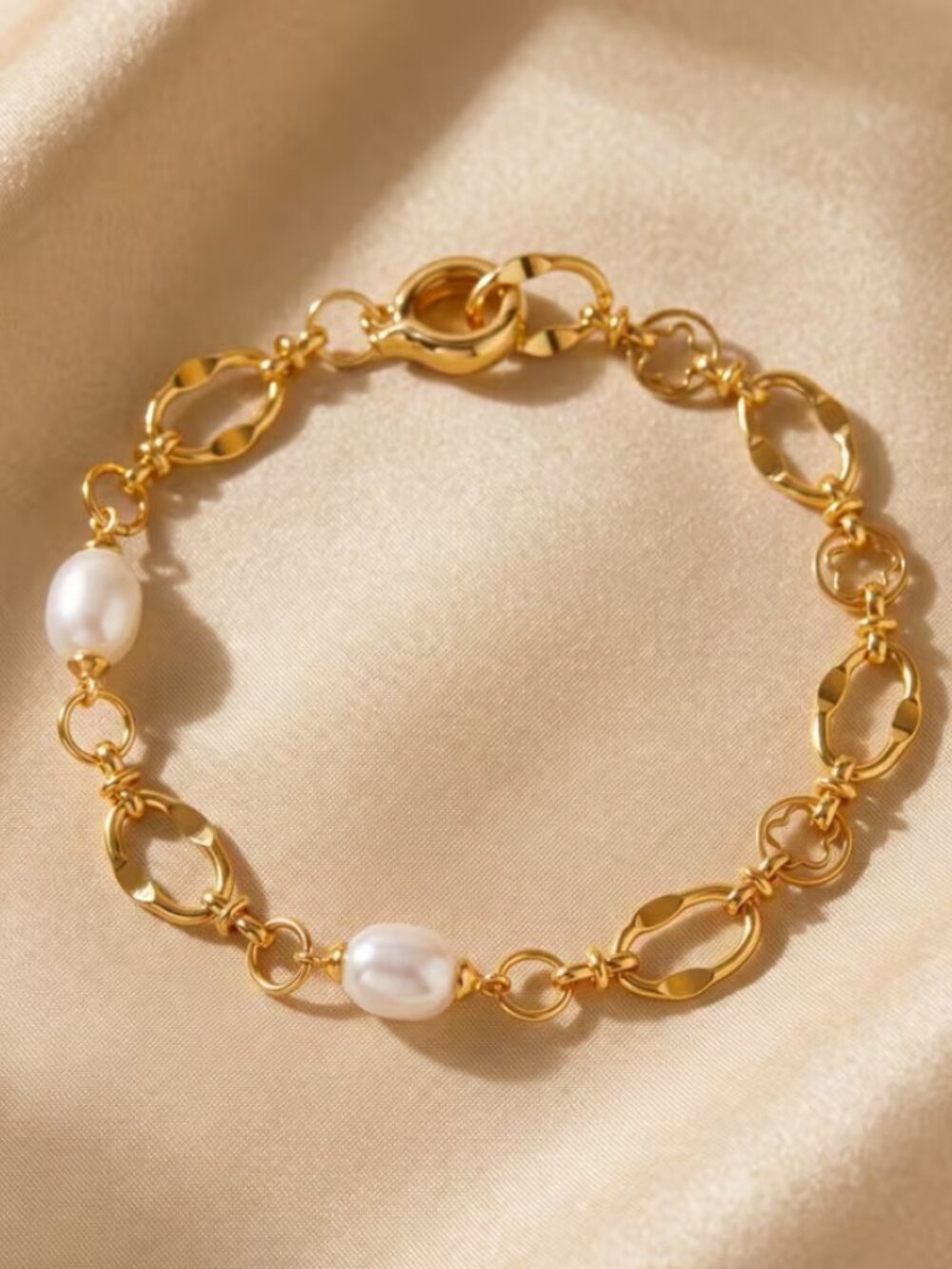 14K Gold Womens Natural Pearl Chain Link Style Bracelet New 14 K Silver Jewelry